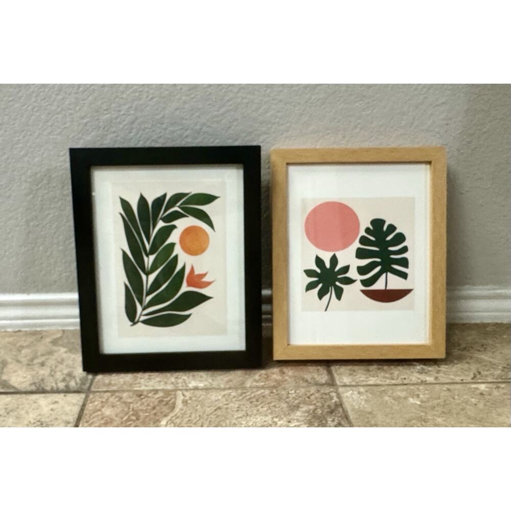 Set Of 2: Framed Mid-Century Modern Art Prints - 9.5” x 12”